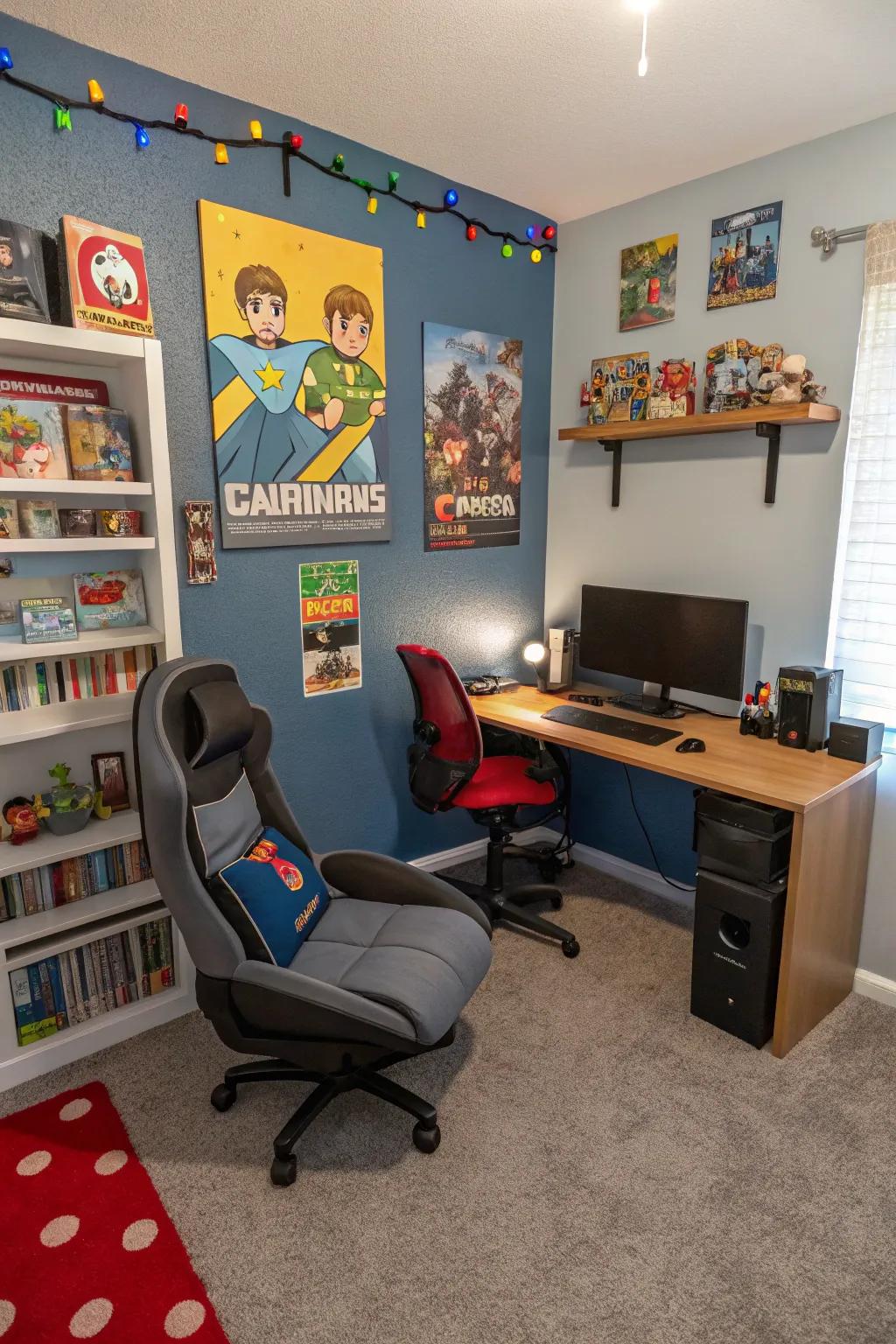 A personalized gaming nook offers a cozy and private retreat.