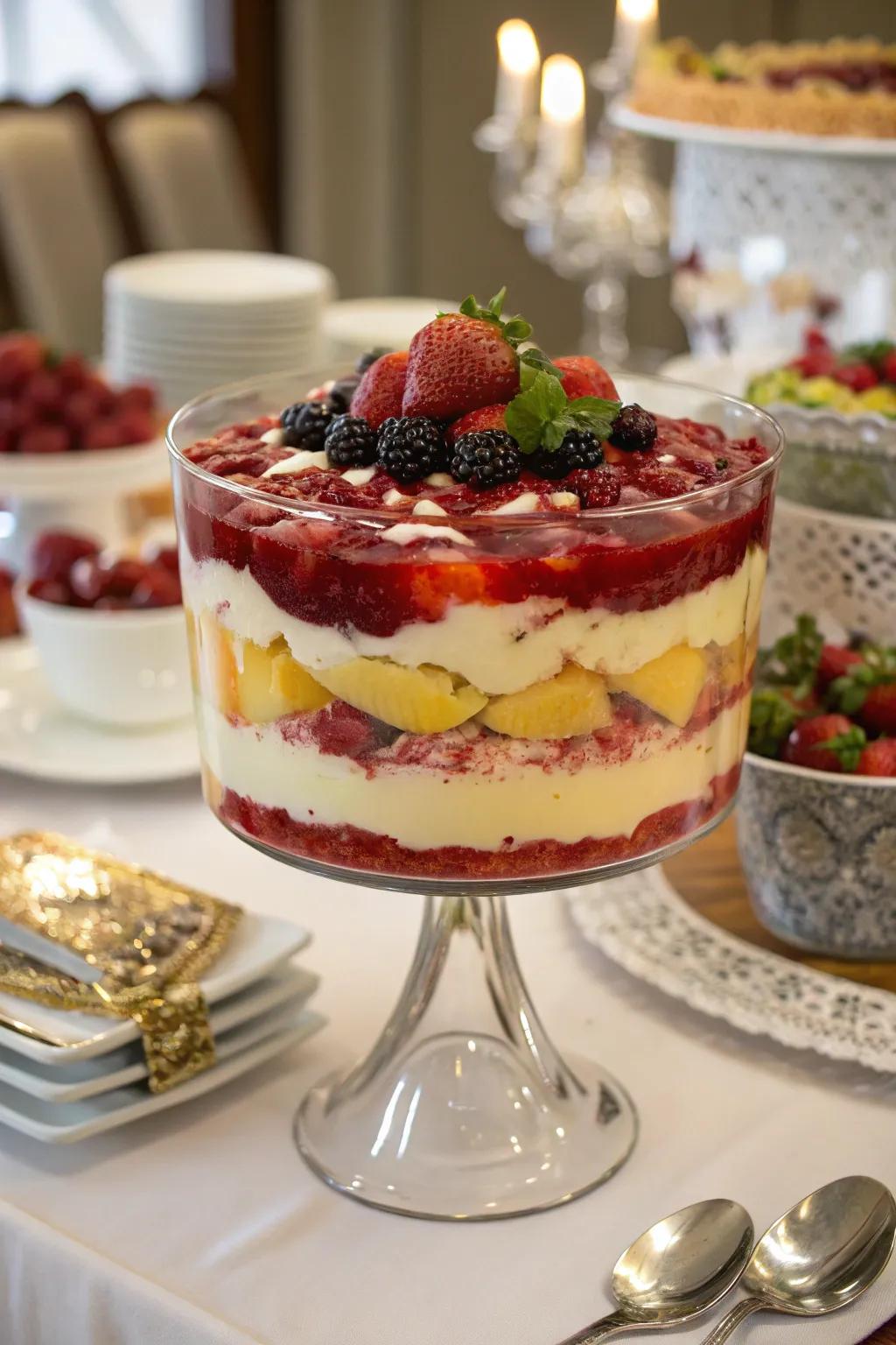 Visually stunning layered trifles in elegant glass.