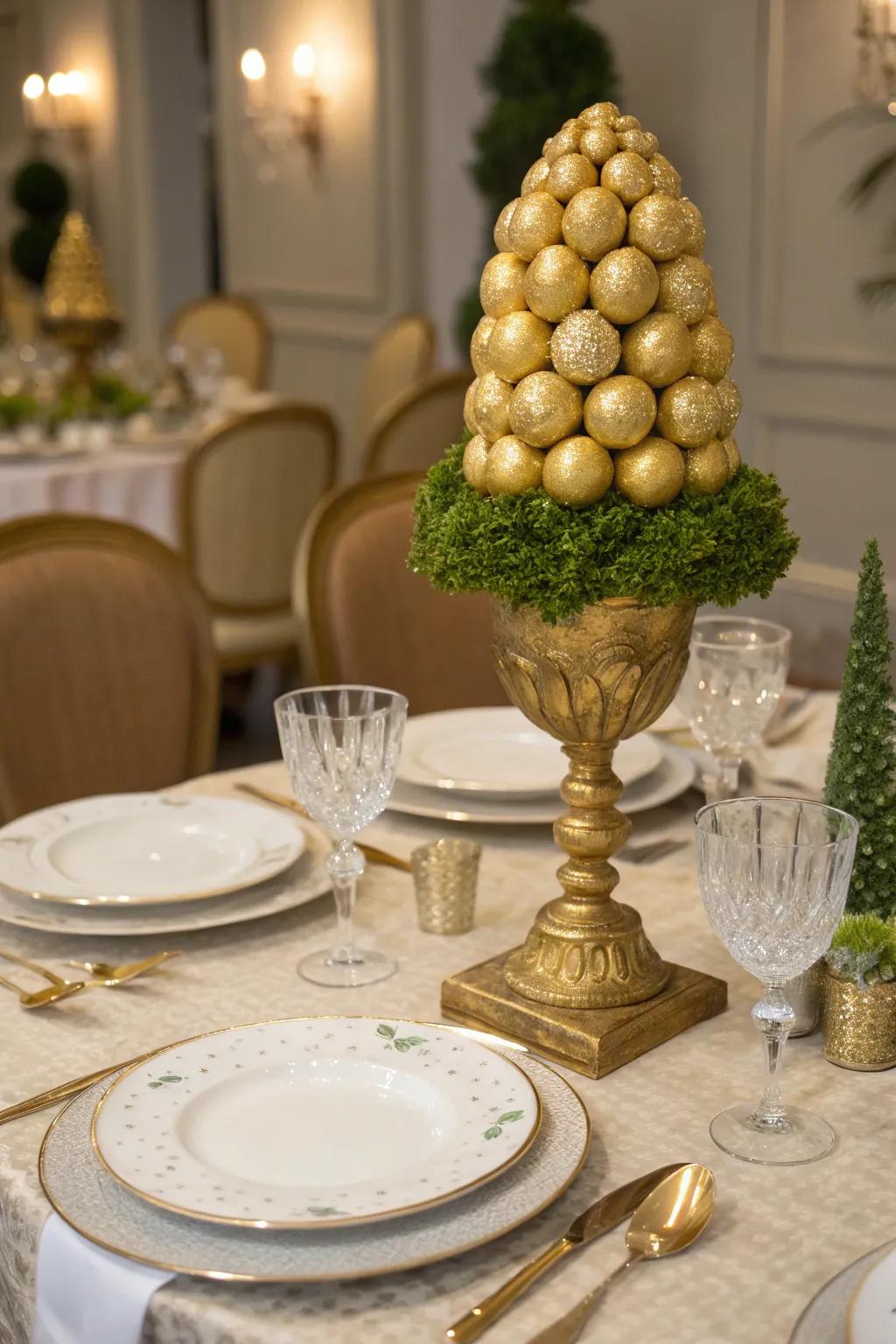 Golden egg topiary offers a stunning focal point for Easter decor.