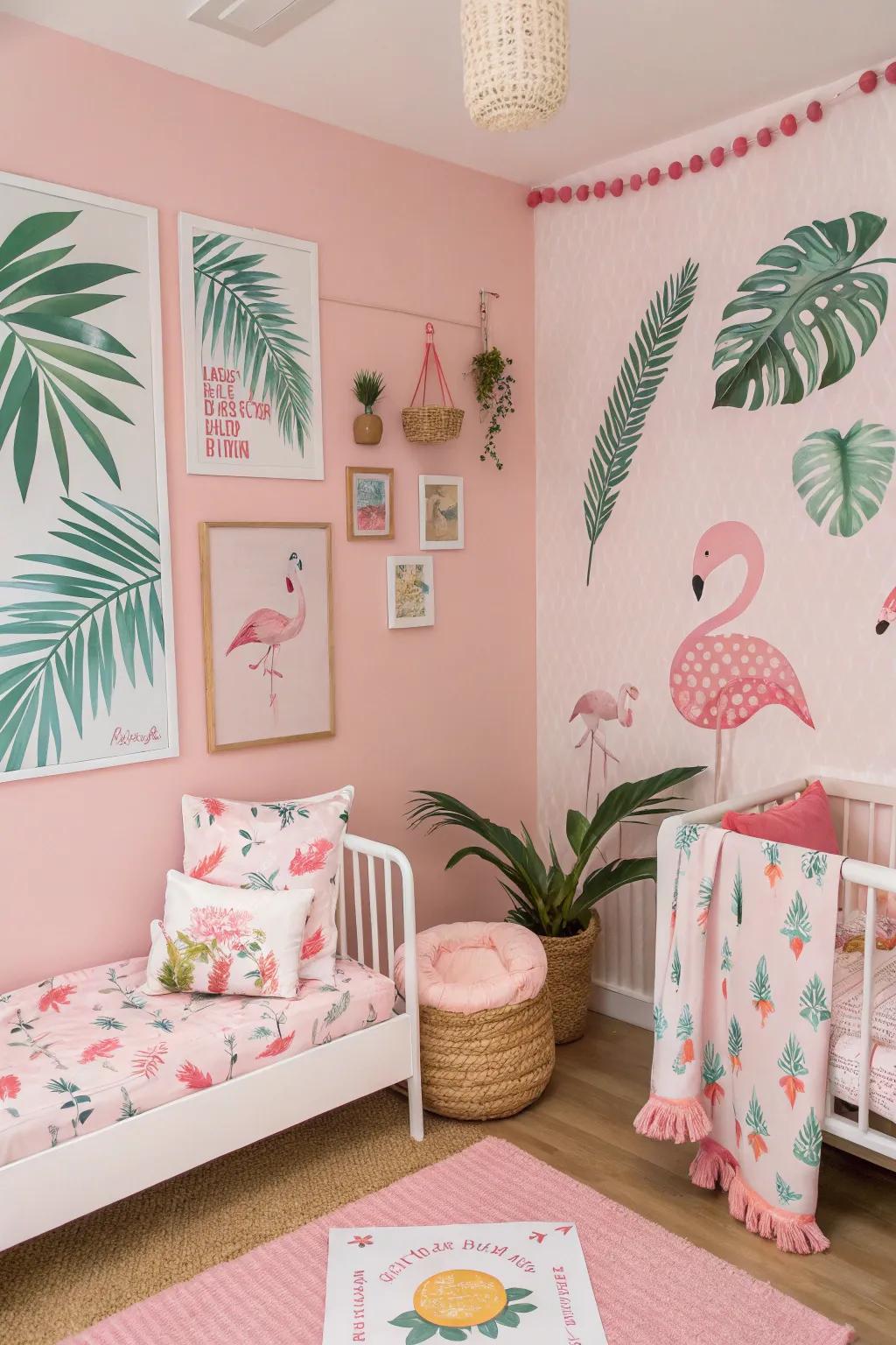 Tropical components introduce an amusement and adventurous twist within the nursery.