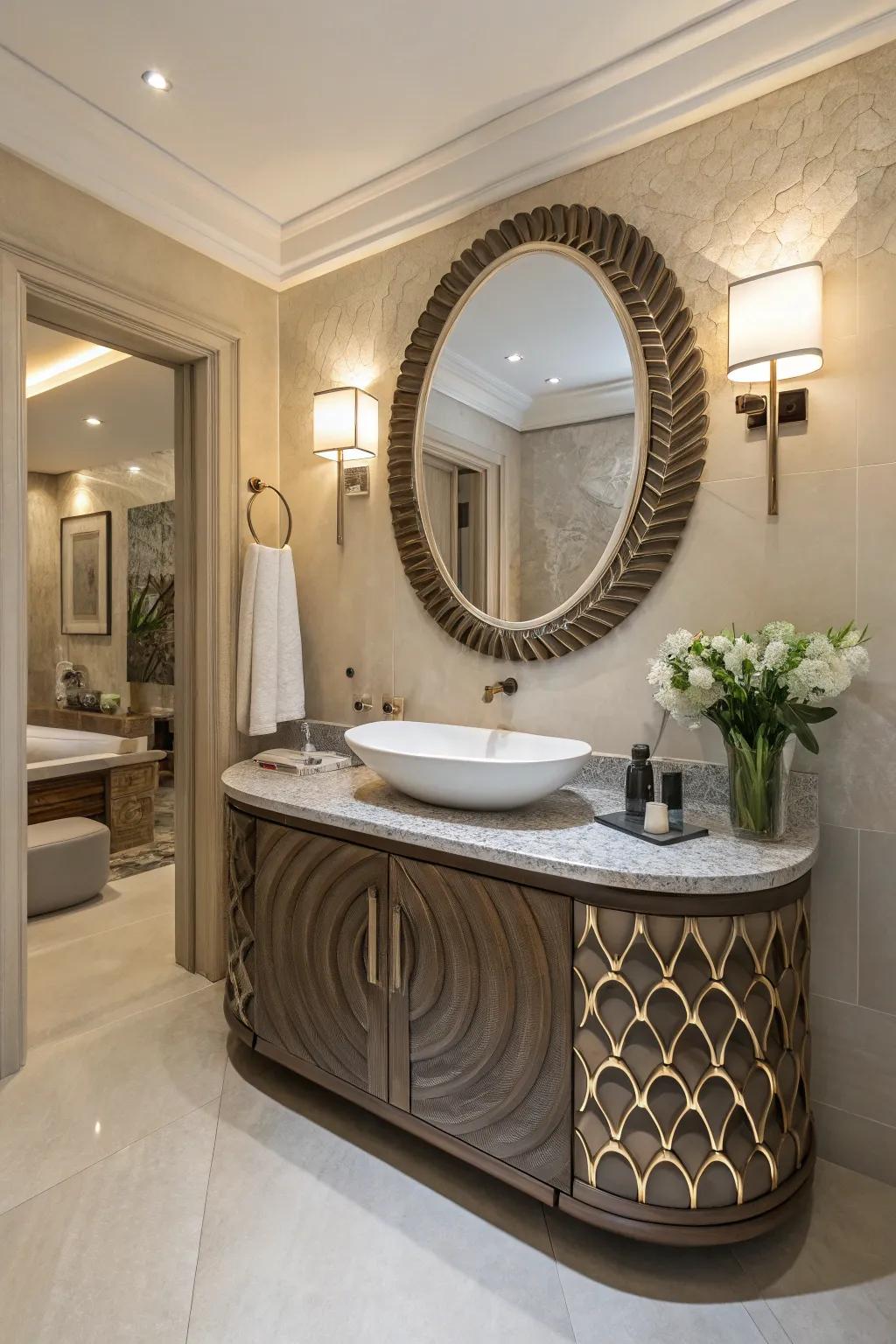 A bathroom vanity designed as a sculptural art piece for a captivating and unique focal point.