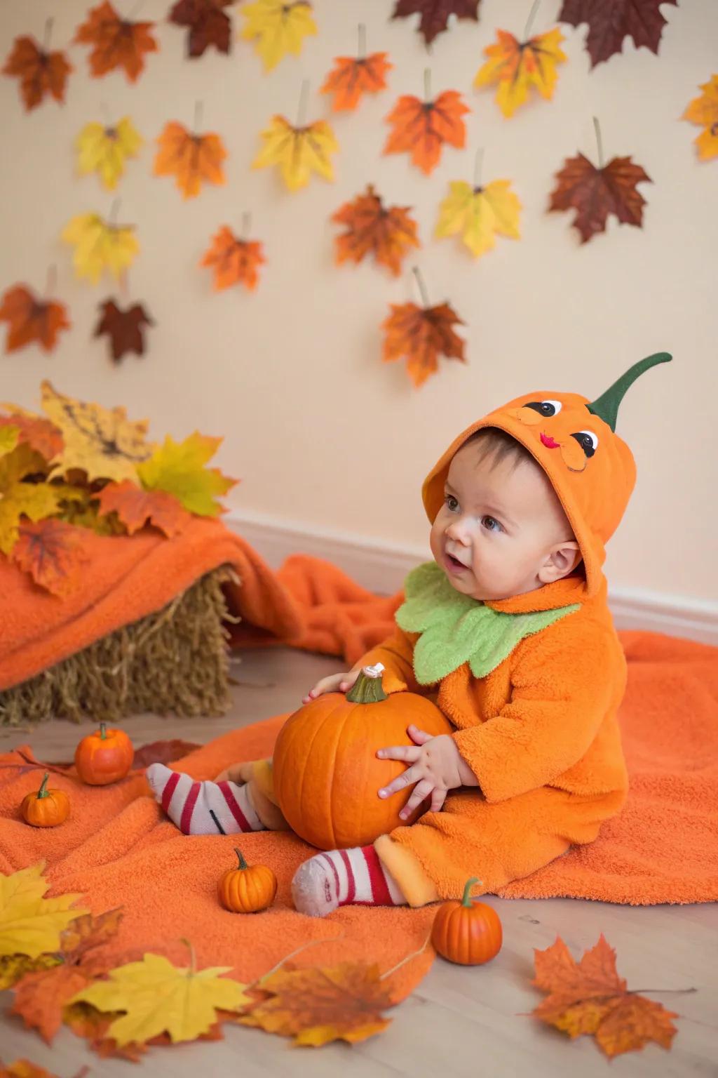 Adorable pumpkin attire for your little one's inaugural All Hallows' Eve.