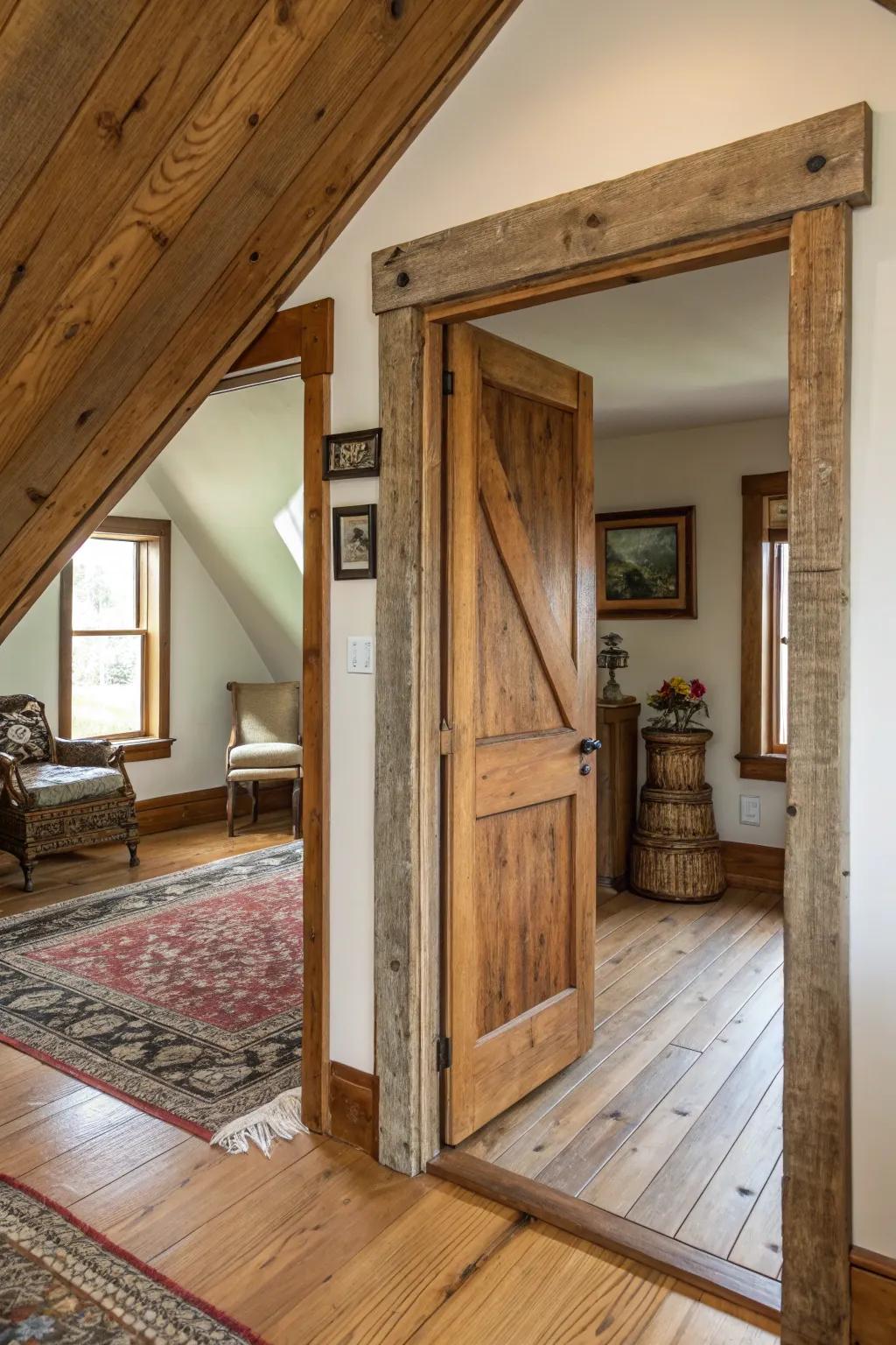 Rustic wood trim brings warmth and character.