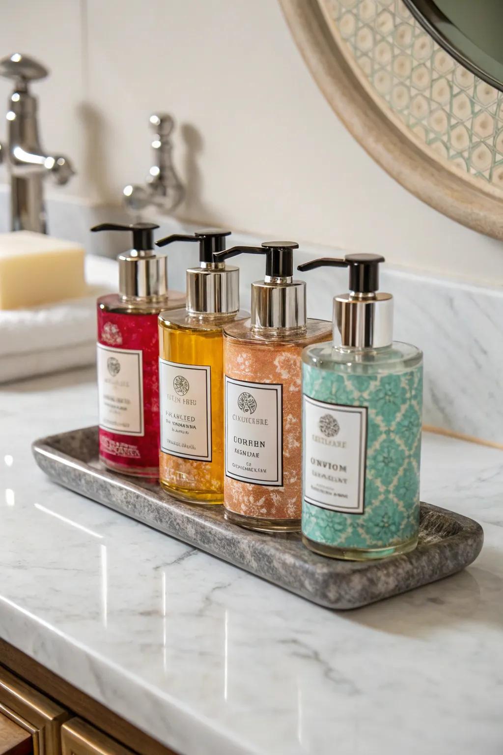 Elegant soap bottles provide a touch of everyday luxury.