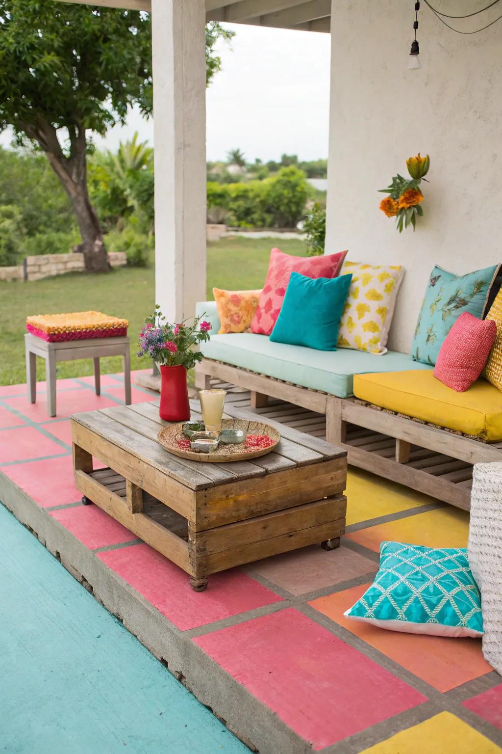 Paint can add a pop of color and personality to your concrete patio.