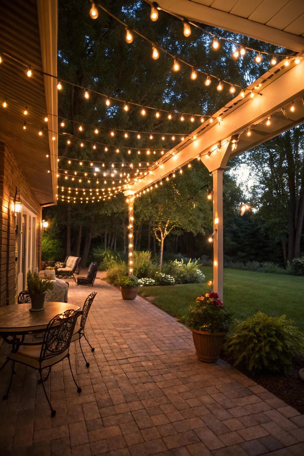 Enchant your outdoor evenings with the warm glow of string lights.