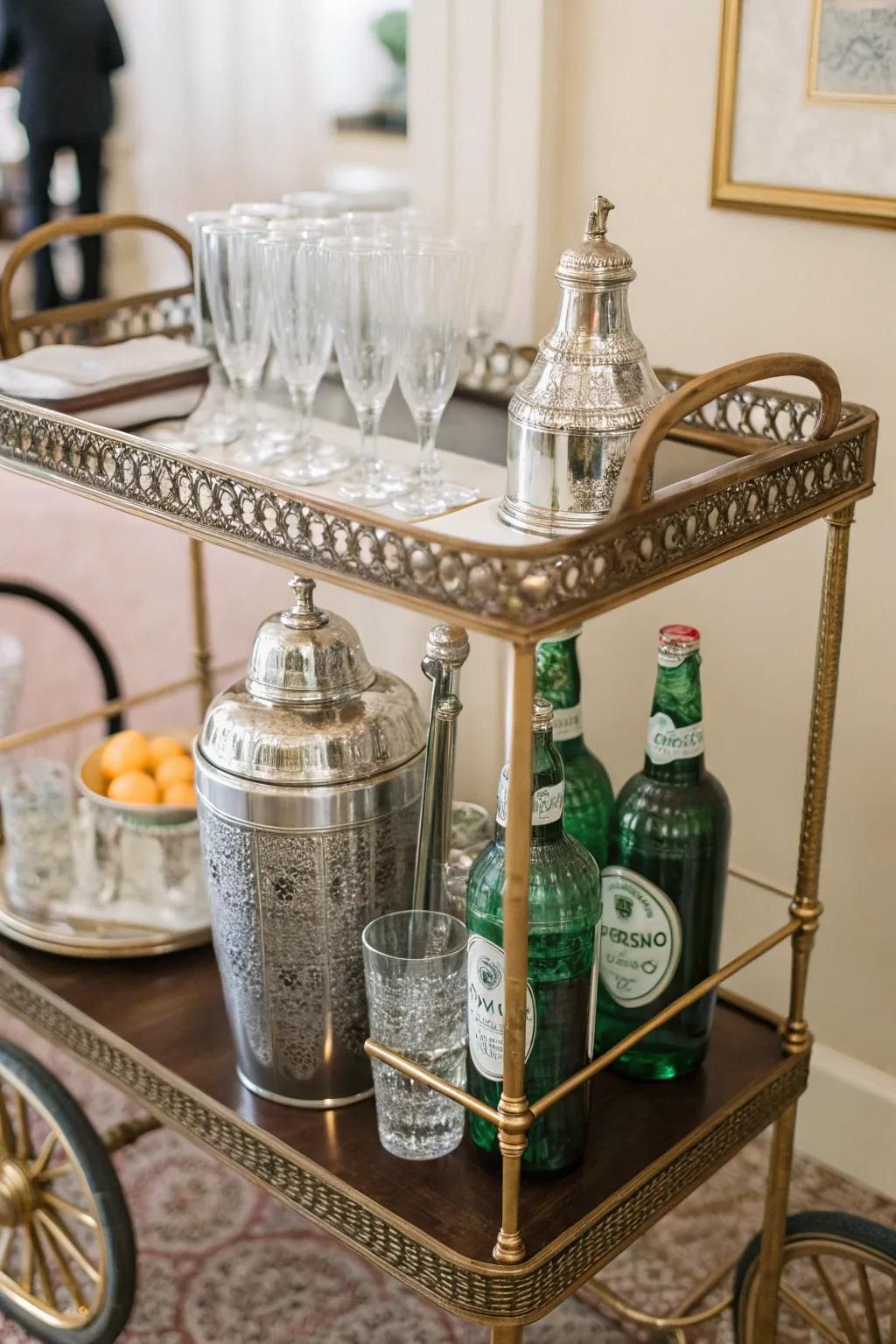 A bar cart with vintage charm and character.