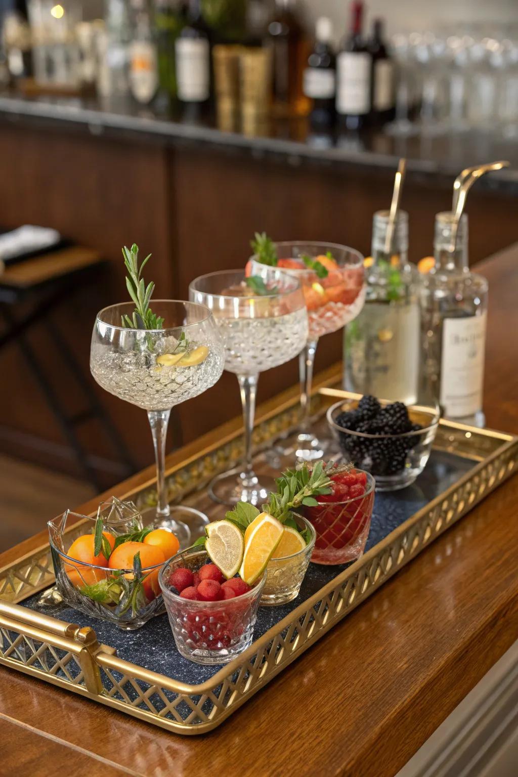 Decorative trays keep your bar stylish and organized.