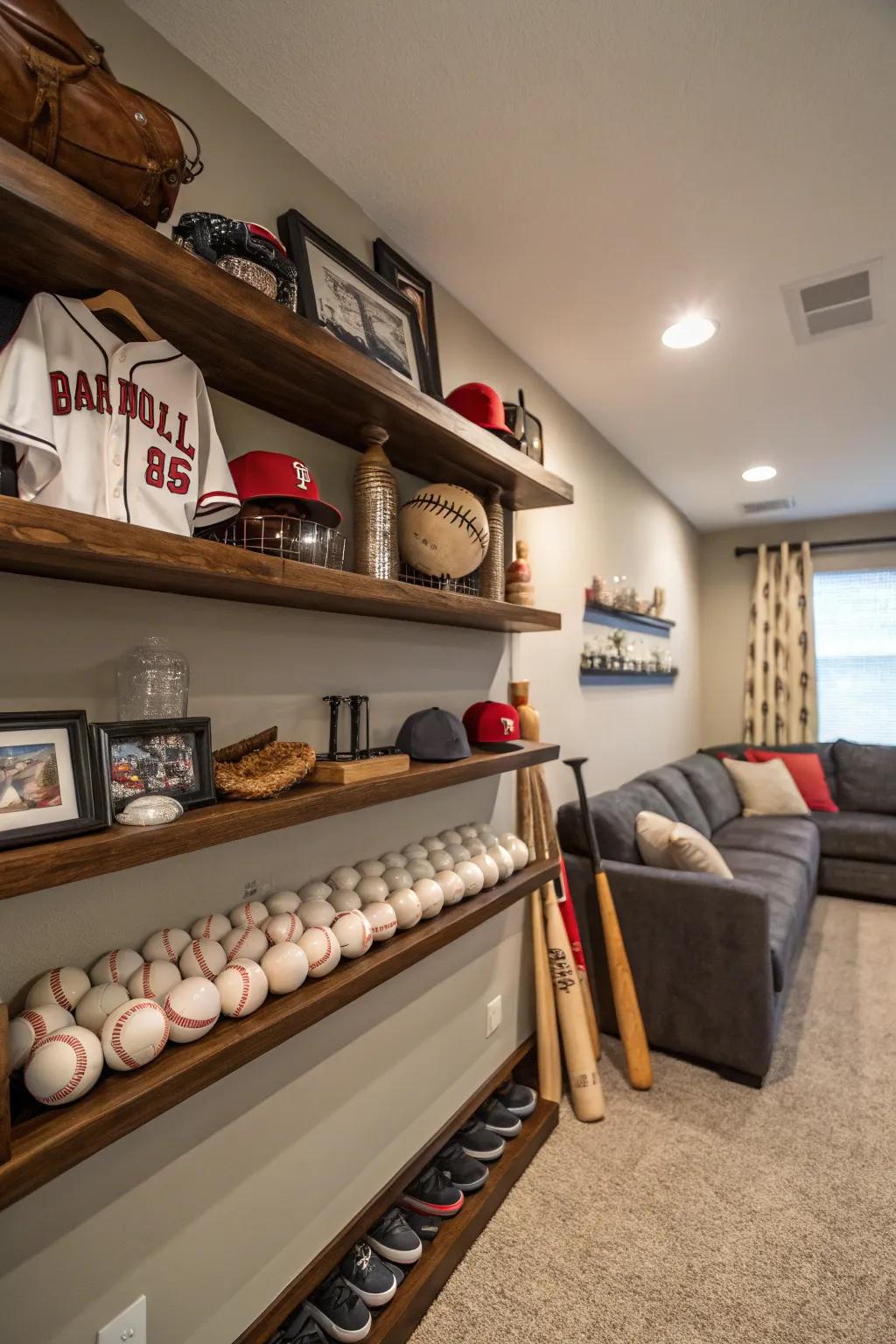 Display your baseball treasures with creative shelving solutions.