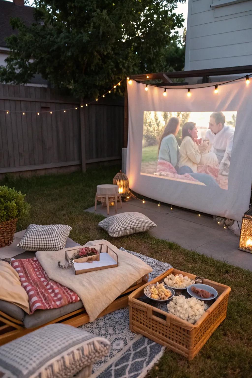 An outdoor movie night creates a cozy and unique birthday celebration.