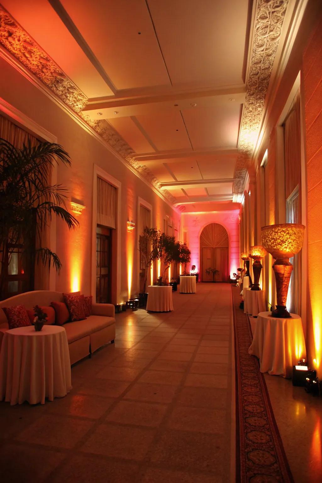 Ambient lighting establishes a warm and inviting atmosphere for the birthday festivities.
