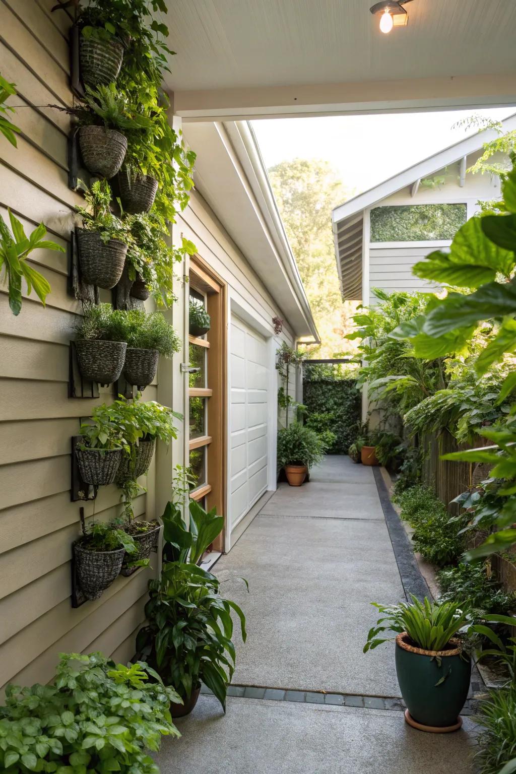 A lush green oasis breezeway that refreshes and rejuvenates the space.