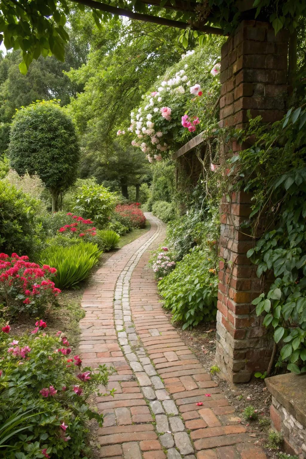 Mixing materials like brick and stone creates a unique outdoor aesthetic.