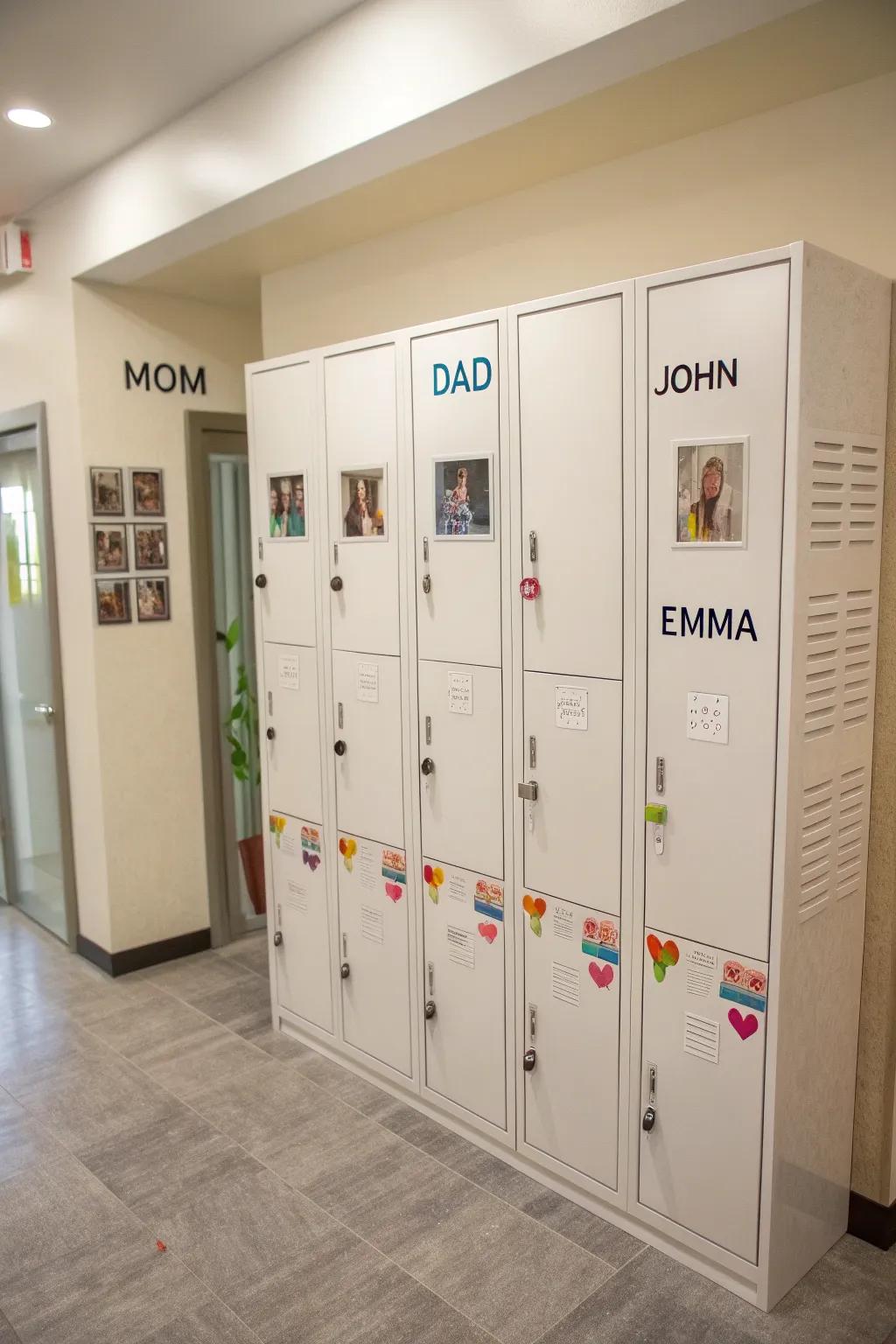 Personalized lockers for each family member.