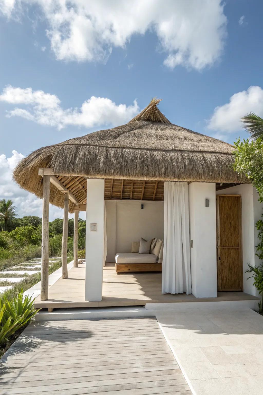 A serene minimalist cabana with elegant design.