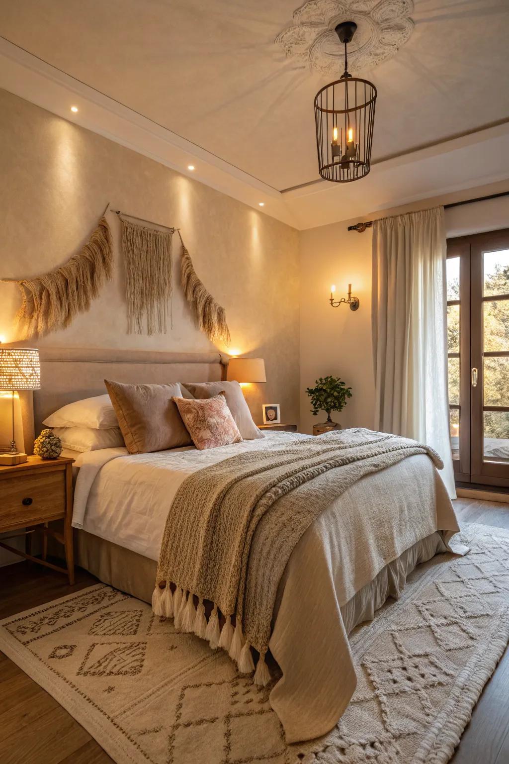 Soft neutrals create a cozy and elegant bedroom.