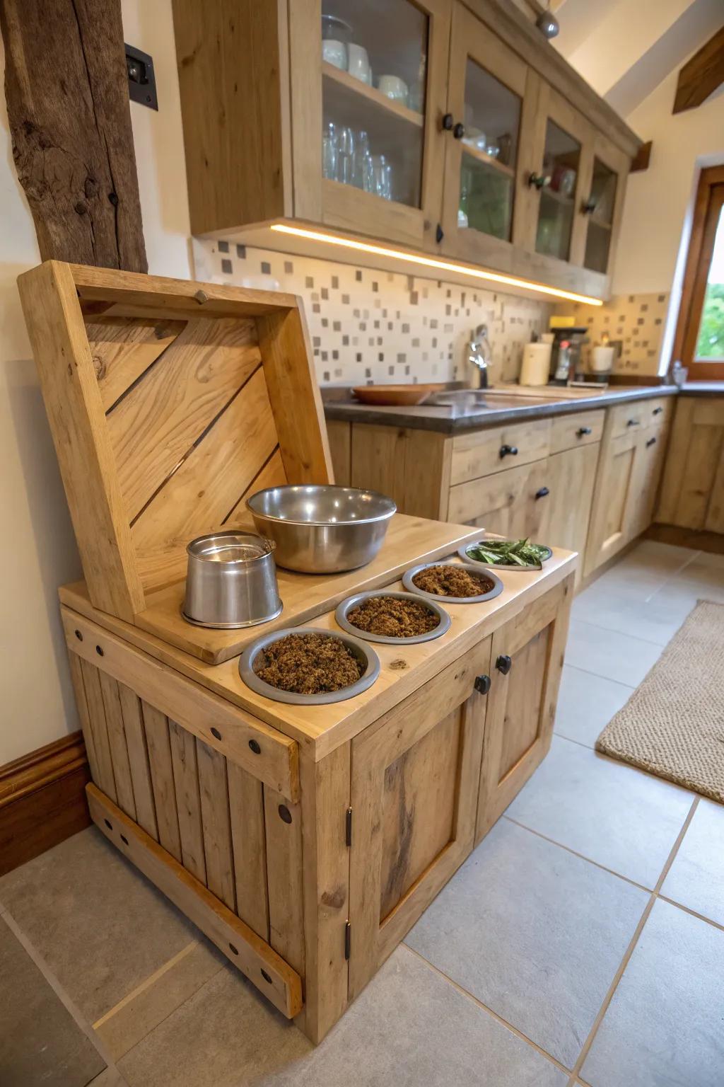 Personalize your cat's dining area with a DIY feeding station.