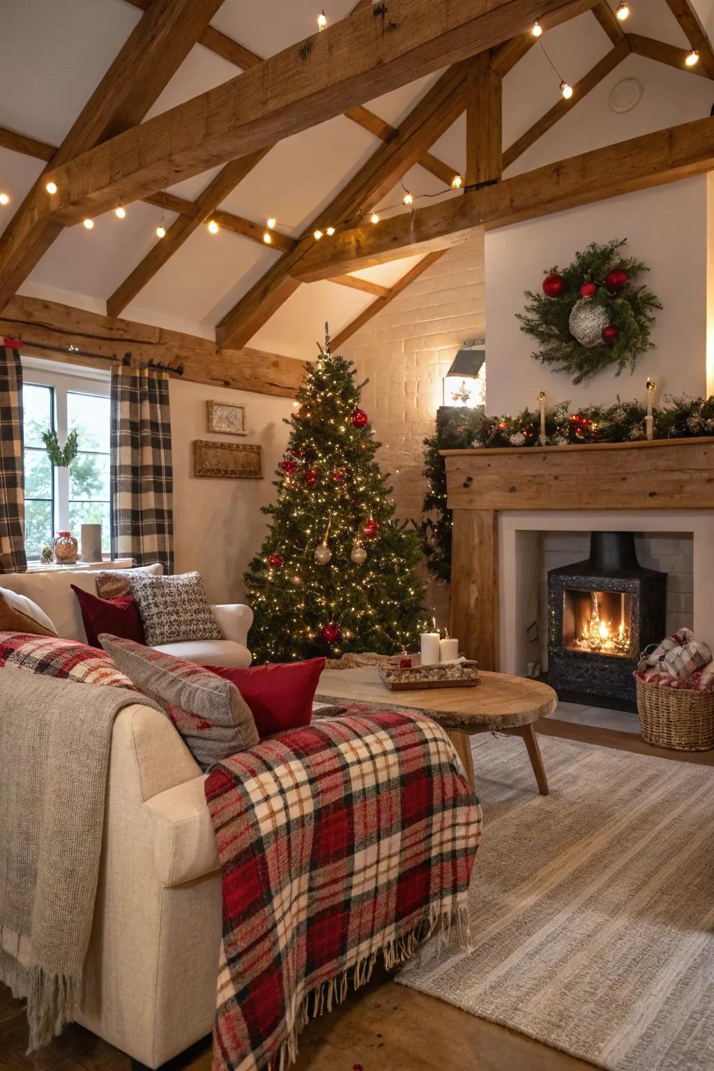 Rural retreat charm with snug Christmas decorations.