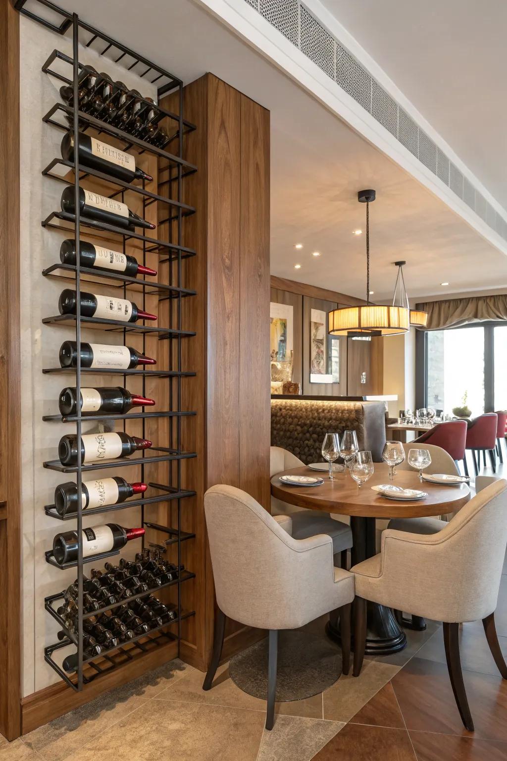 Wood and metal create a chic contrast in this wine rack.