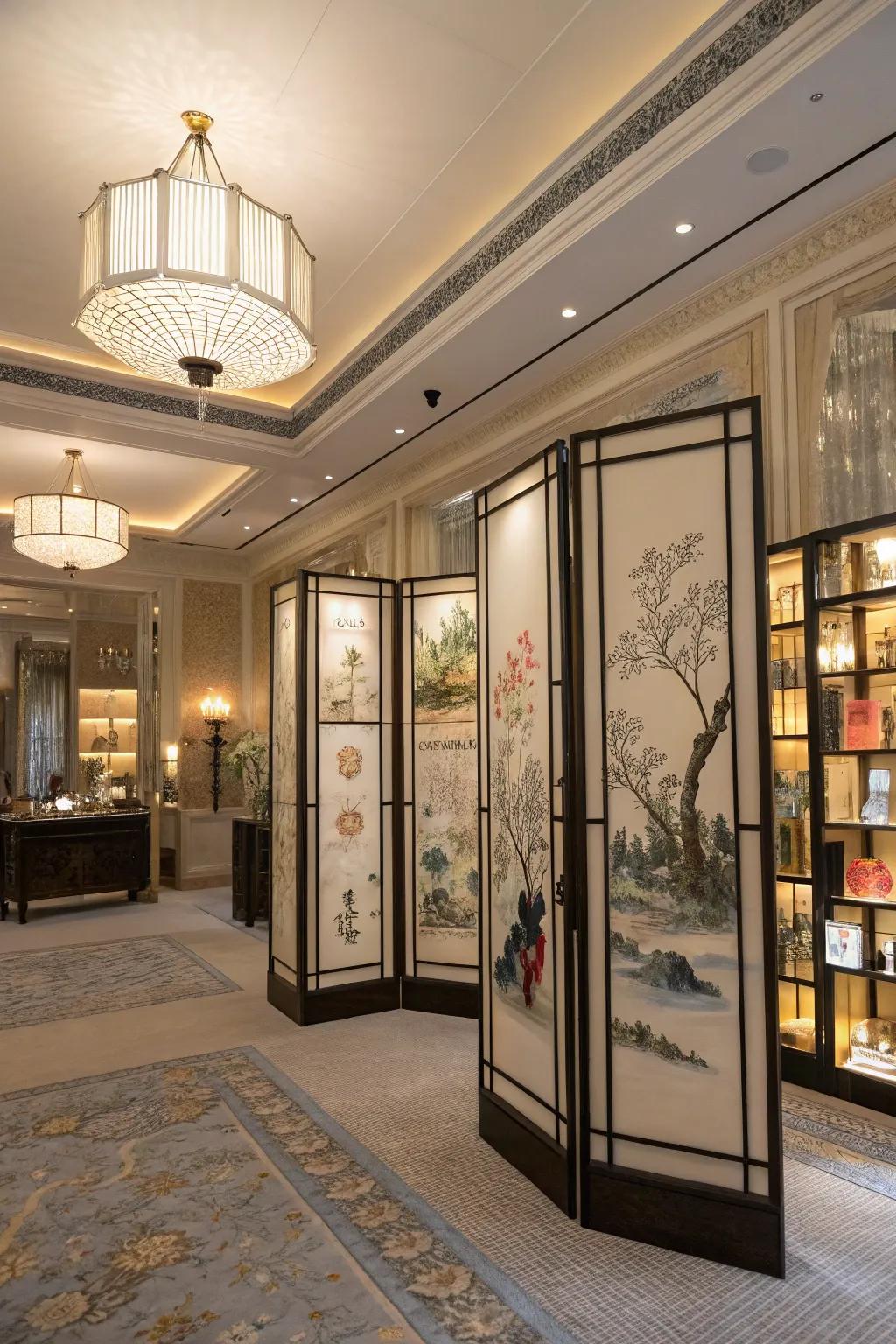 Ornamental dividers amplifying the visual allure of open shelves.