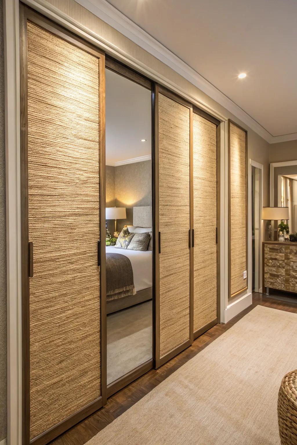 Reeded covering lends texture and a hint of the natural world.