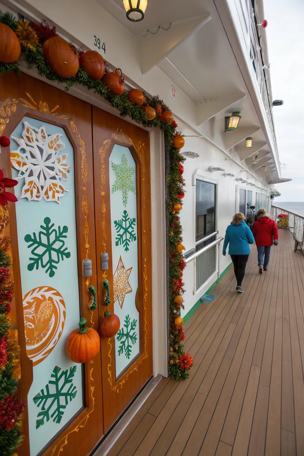 Bring seasonal cheer to your cruise with festive door decorations.