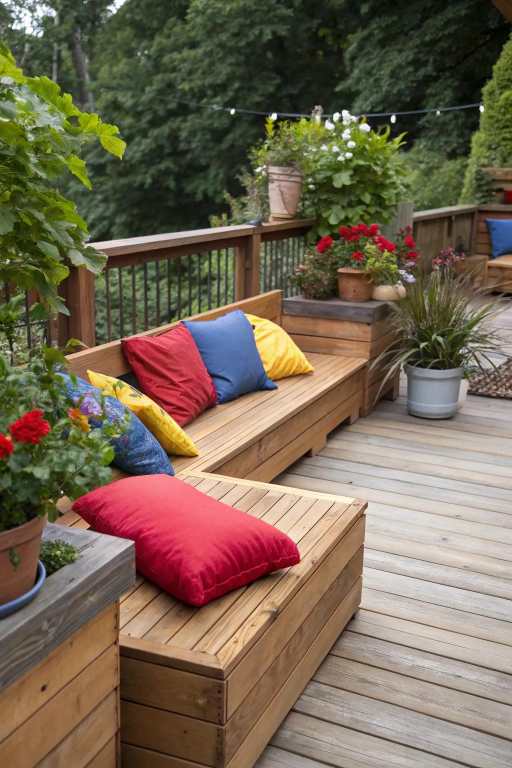 Built-in benches craft inviting alcoves, ideal for unwinding and social exchanges.