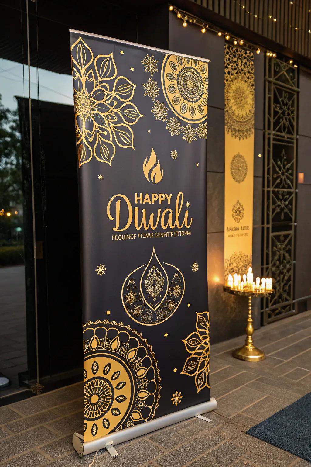 An elegant Diwali poster distinguished by gilded accents and designs.