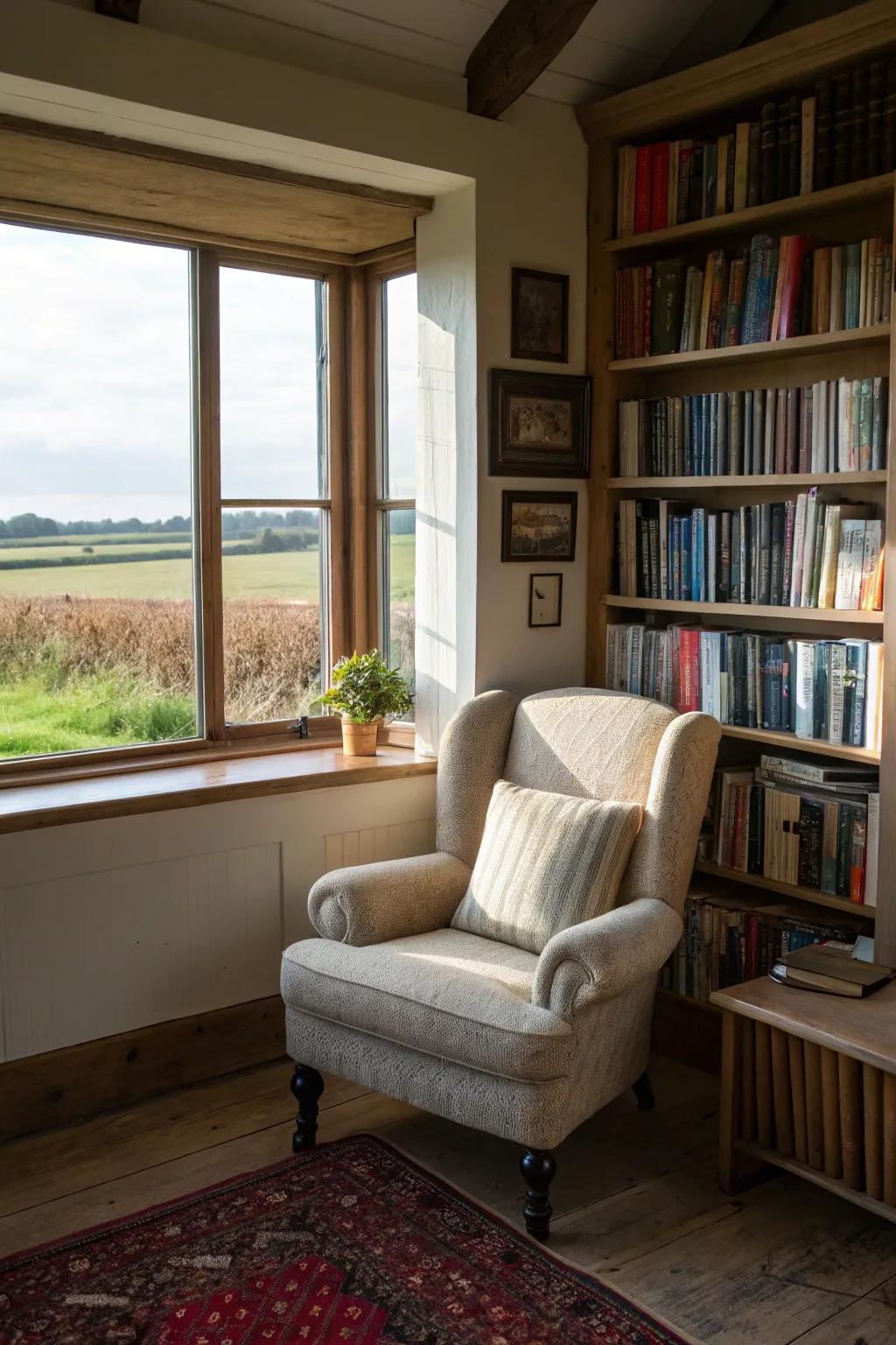 A cozy reading nook perfect for breaks and inspiration.