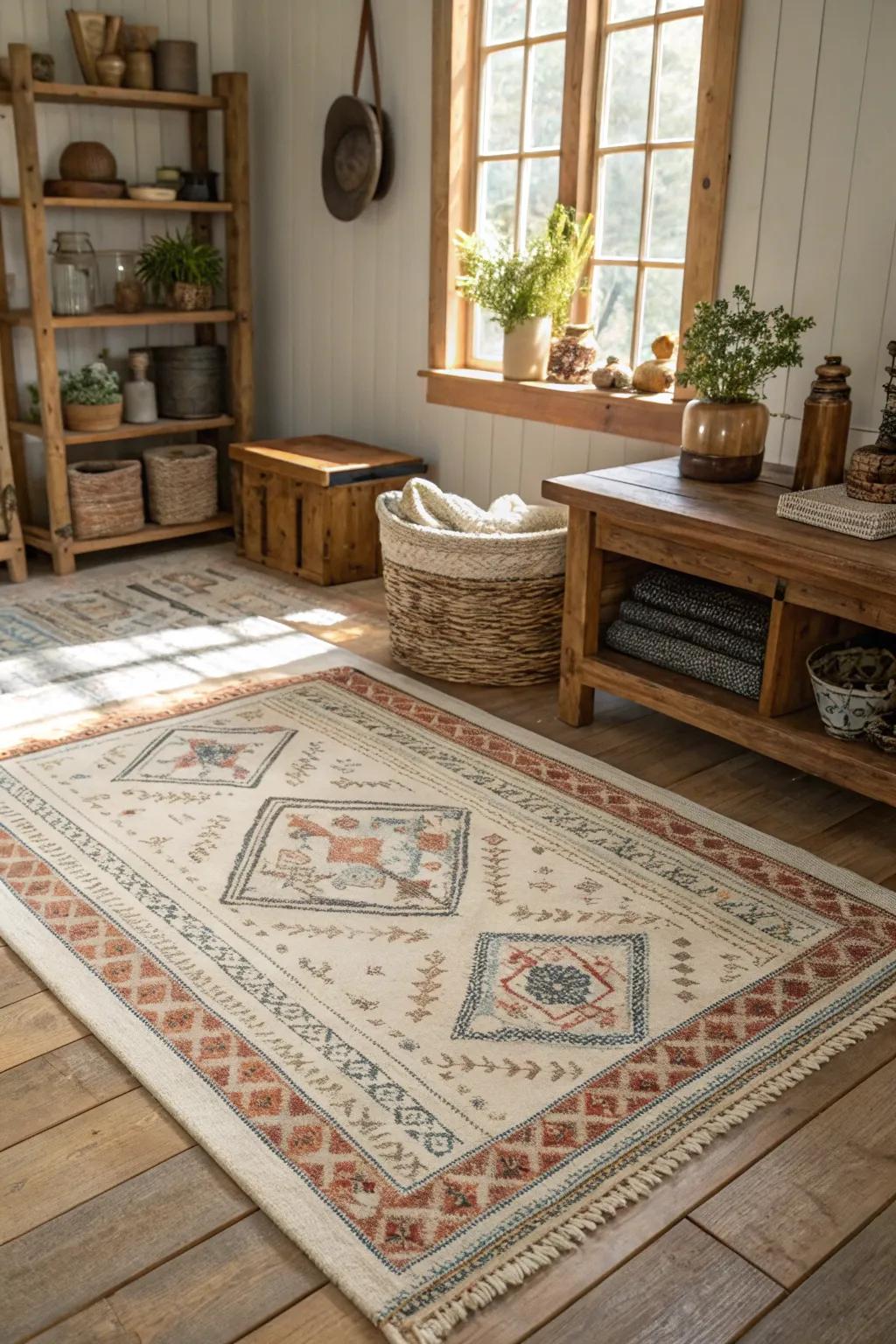 Layered rugs impart depth and introduce personality to any room.
