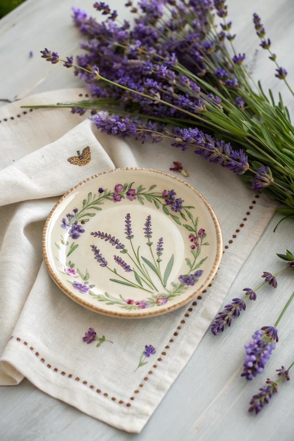 Lavender designs bring a calming touch to your plates.