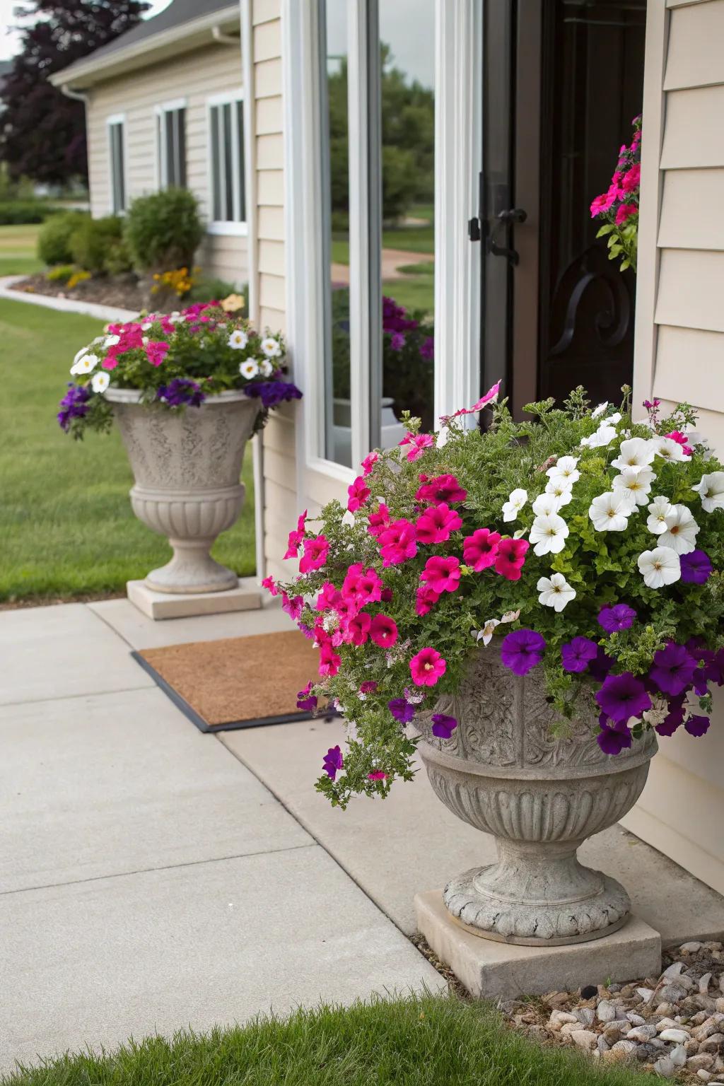 Create a memorable first impression with planters brimming with geraniums.