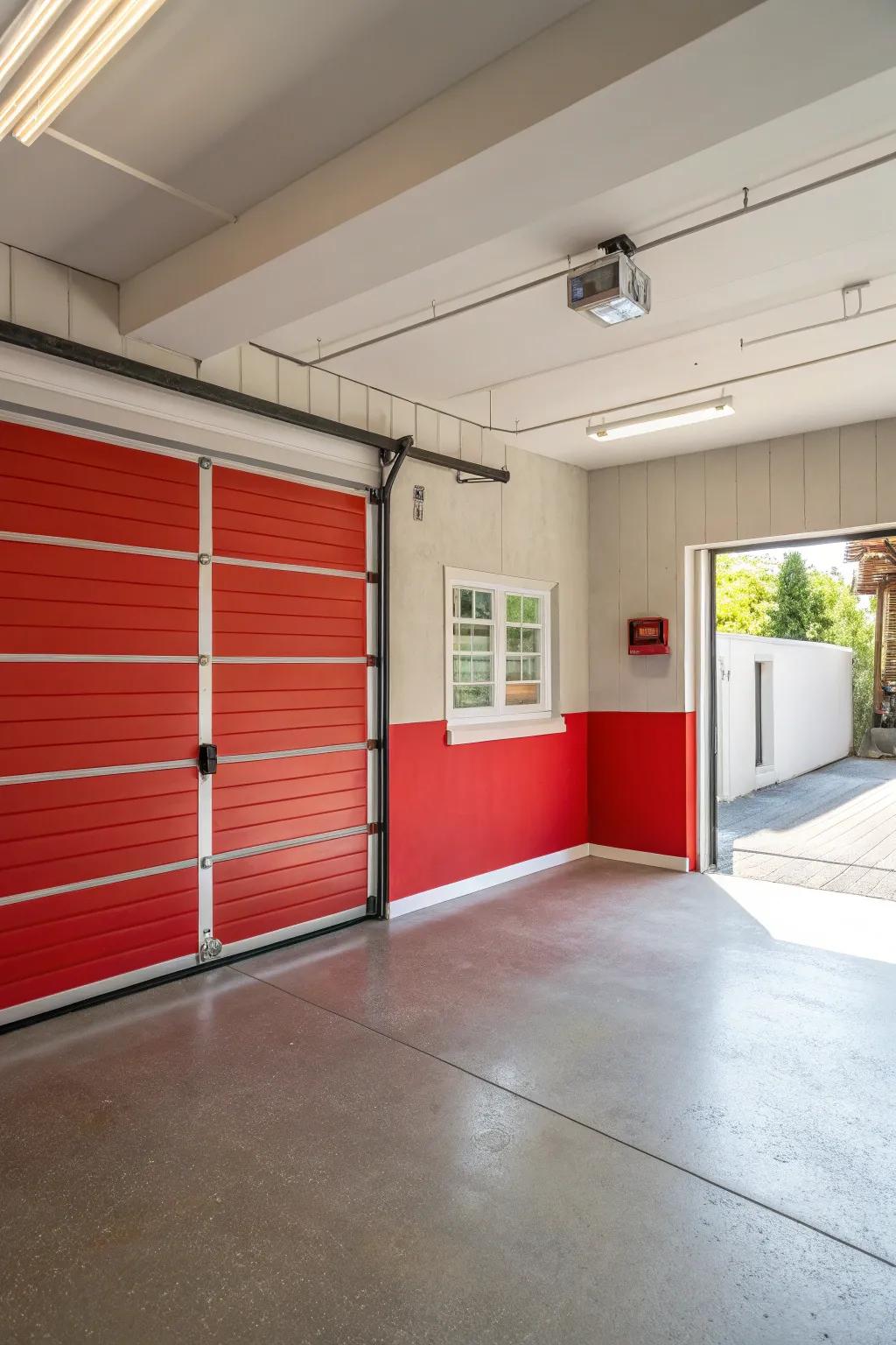 A bold accent wall adds a pop of color.