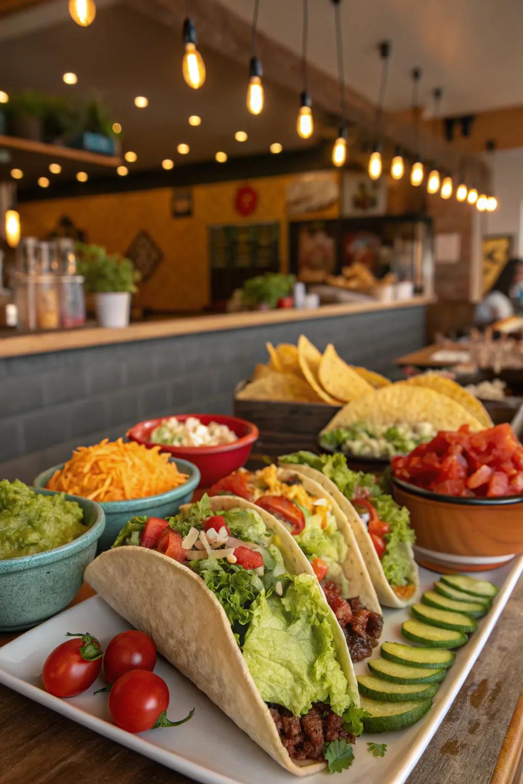 Taco time: A vibrant and interactive taco bar for guests to enjoy.