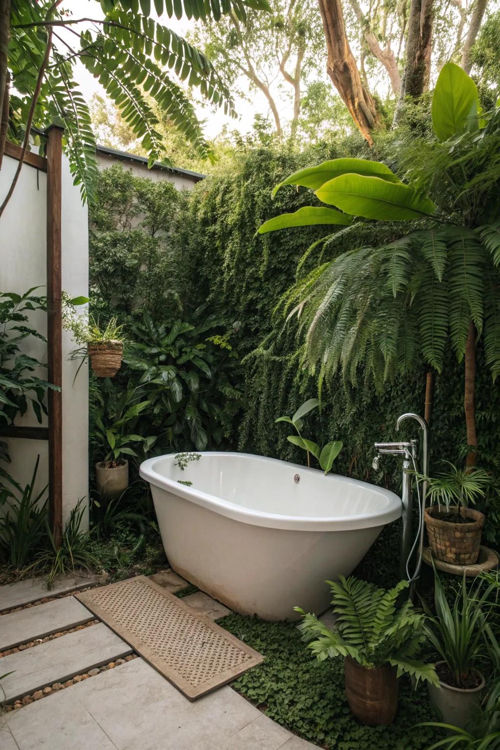 Relax in a freestanding bathtub surrounded by nature.