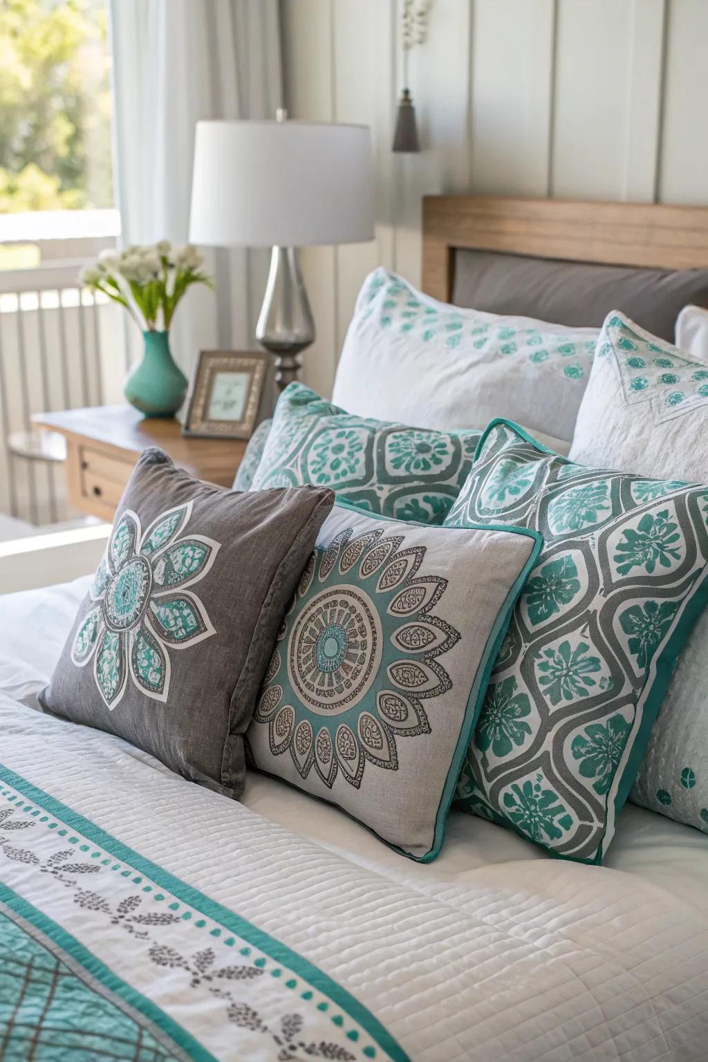 Decorative pillows provide a pop of pattern and color.