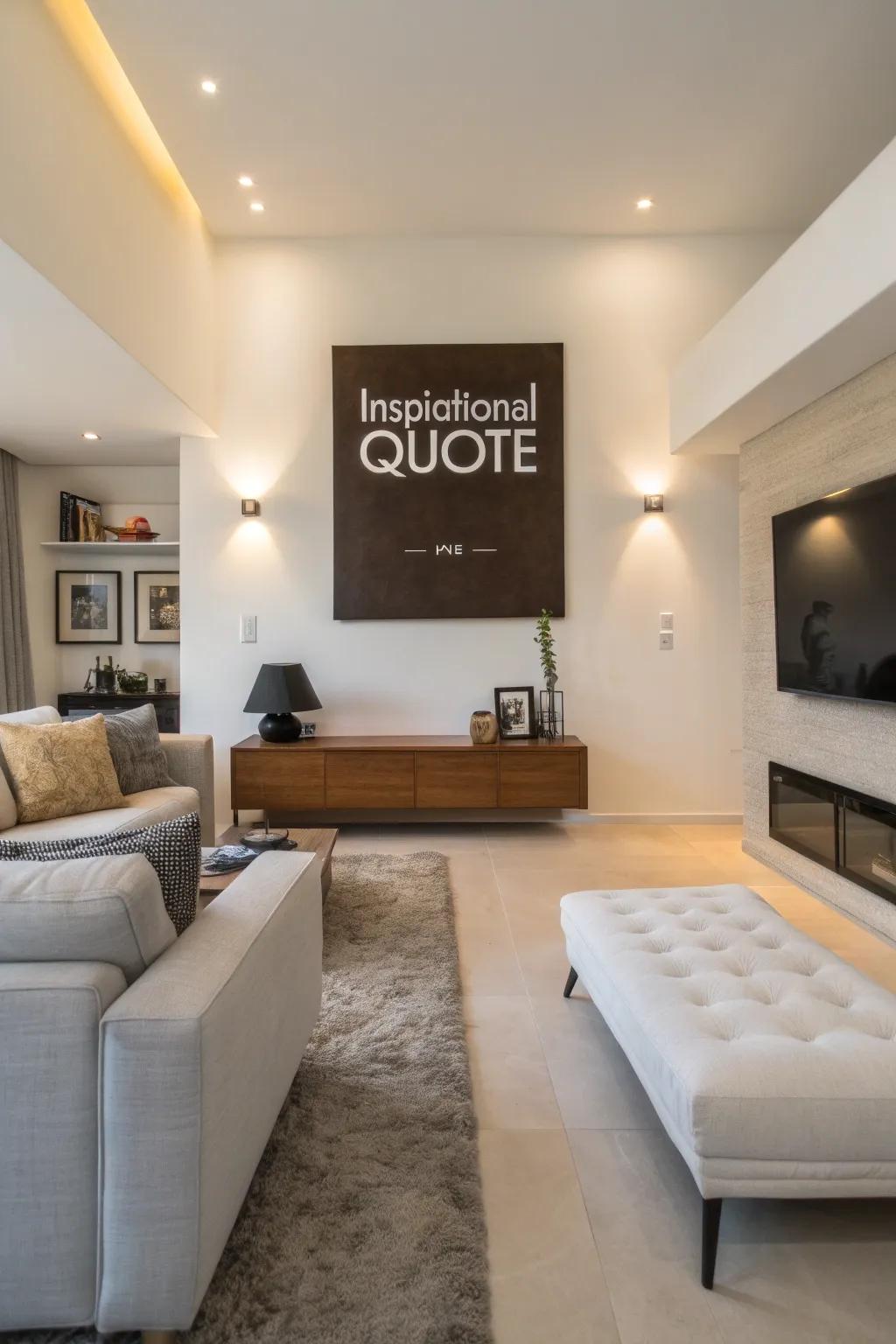 A canvas sign brings inspiration and elegance to a modern living area.