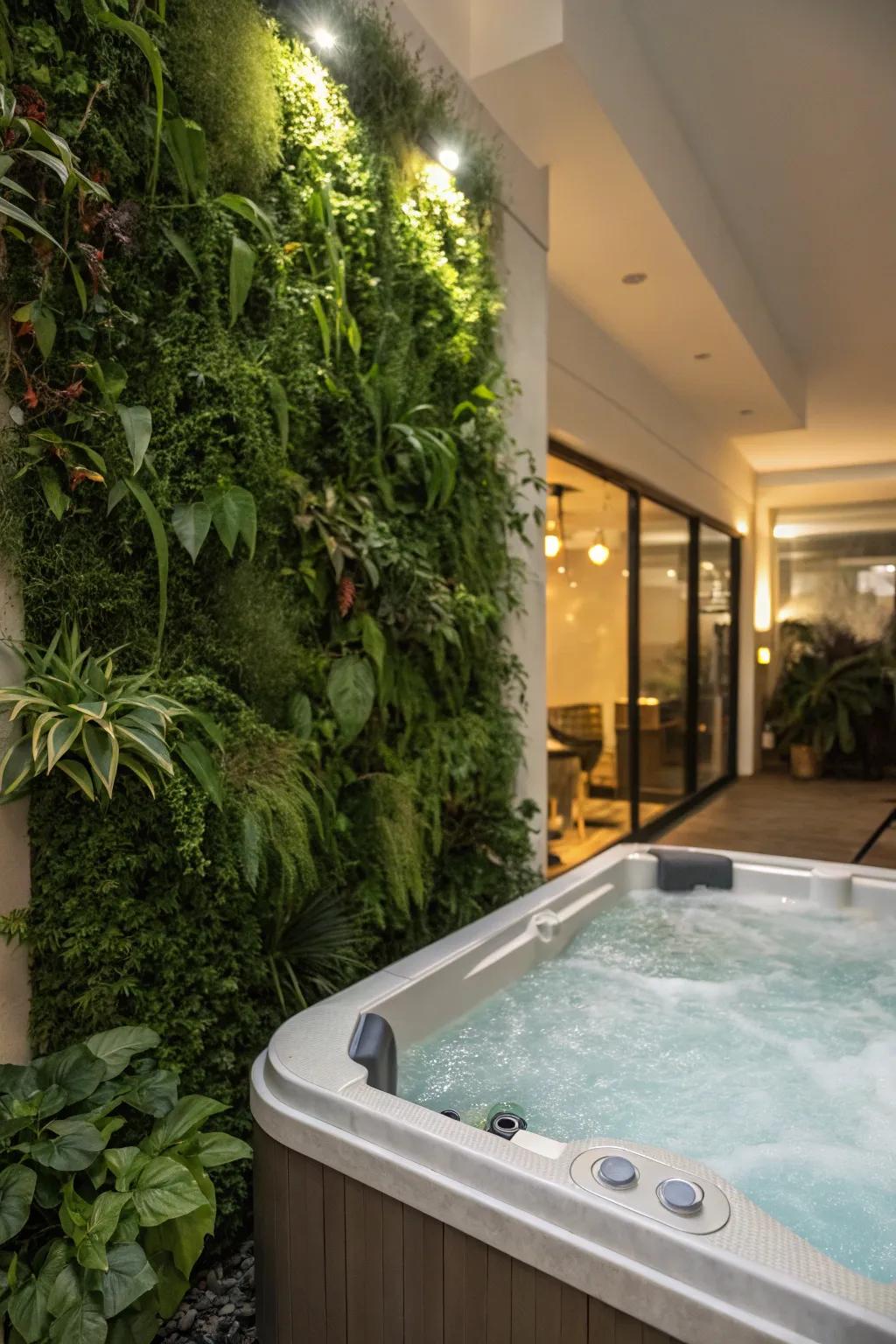 A vertical garden wall delivers a blend of natural seclusion and aesthetic appeal.