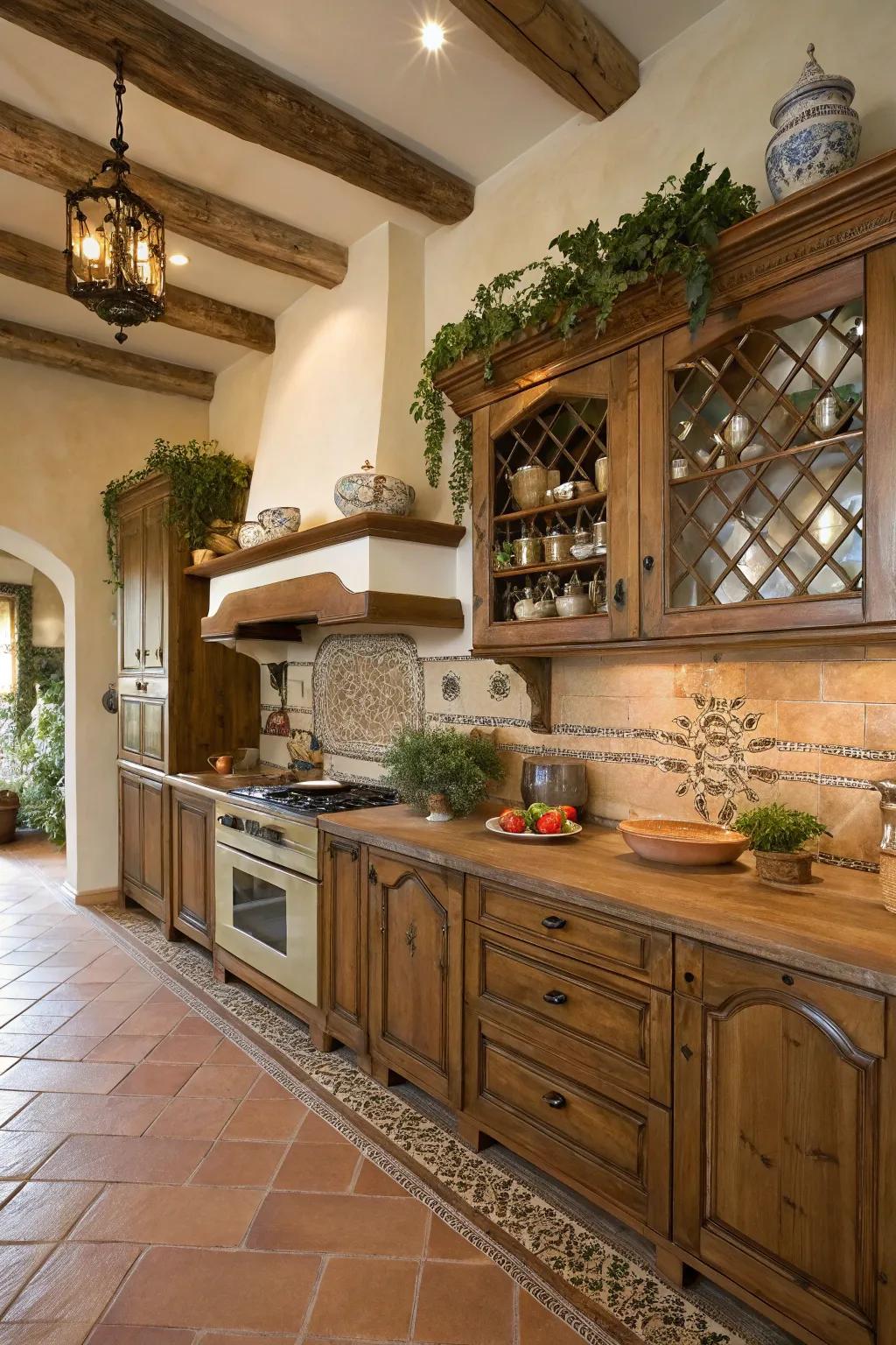 Handcrafted wood cabinetry adds artisanal elegance to this kitchen.