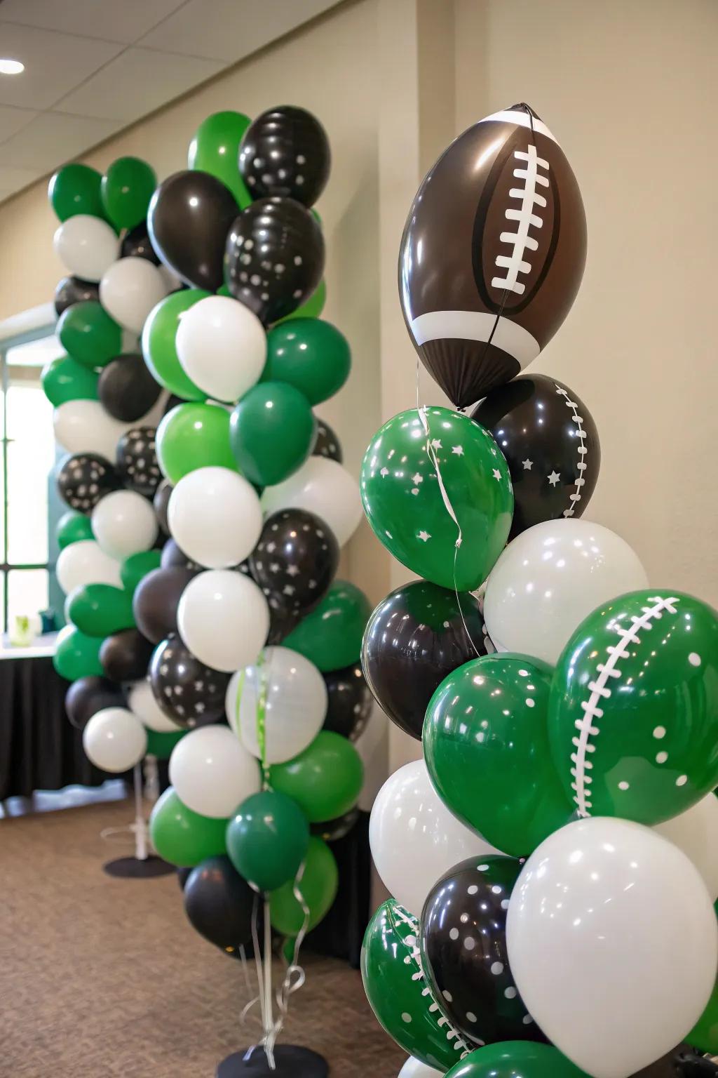 Football-themed balloons adding a festive atmosphere.