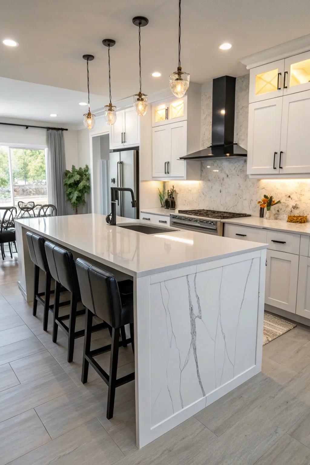 Elegant gradient margin featured on a quartz worktop.