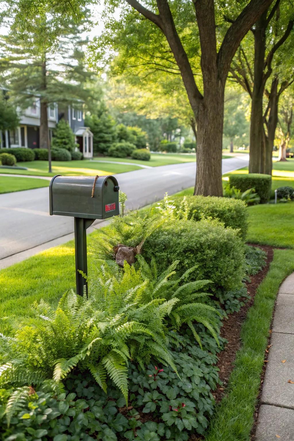 Enhance your mailbox area with rich greenery and shrubs.