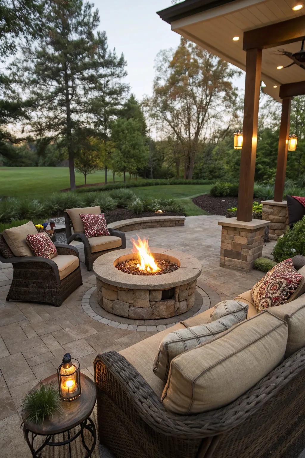 A fire pit adds warmth and ambiance to any patio.