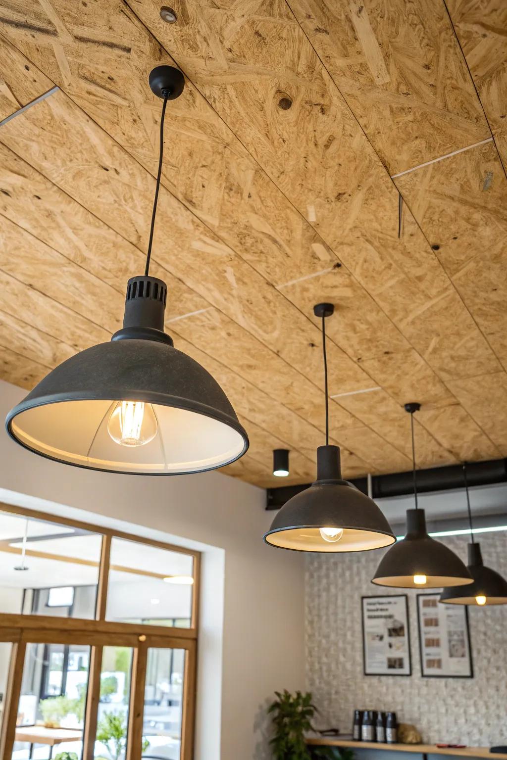 A plywood ceiling enhances both style and acoustics in this space.