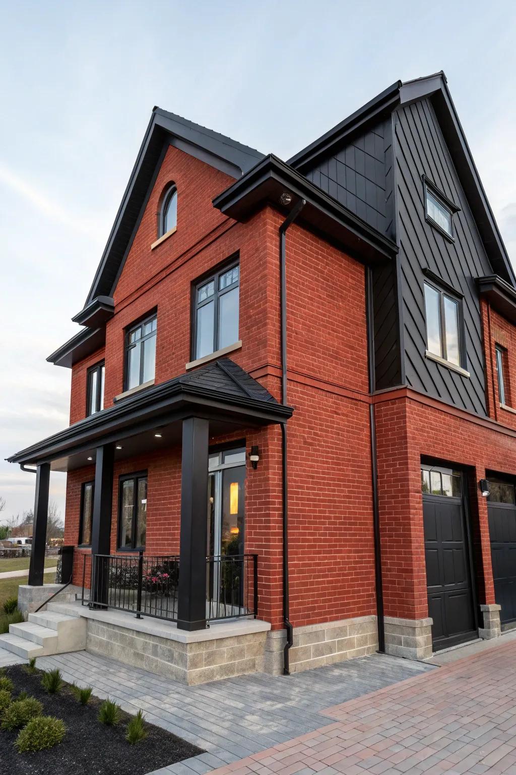 Ebony trim delivers a striking and modern divergence from red brick facades.