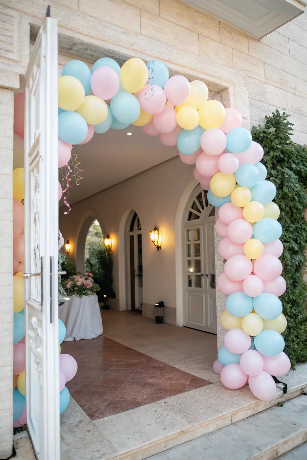 An understated and refined balloon arch in soft tints.