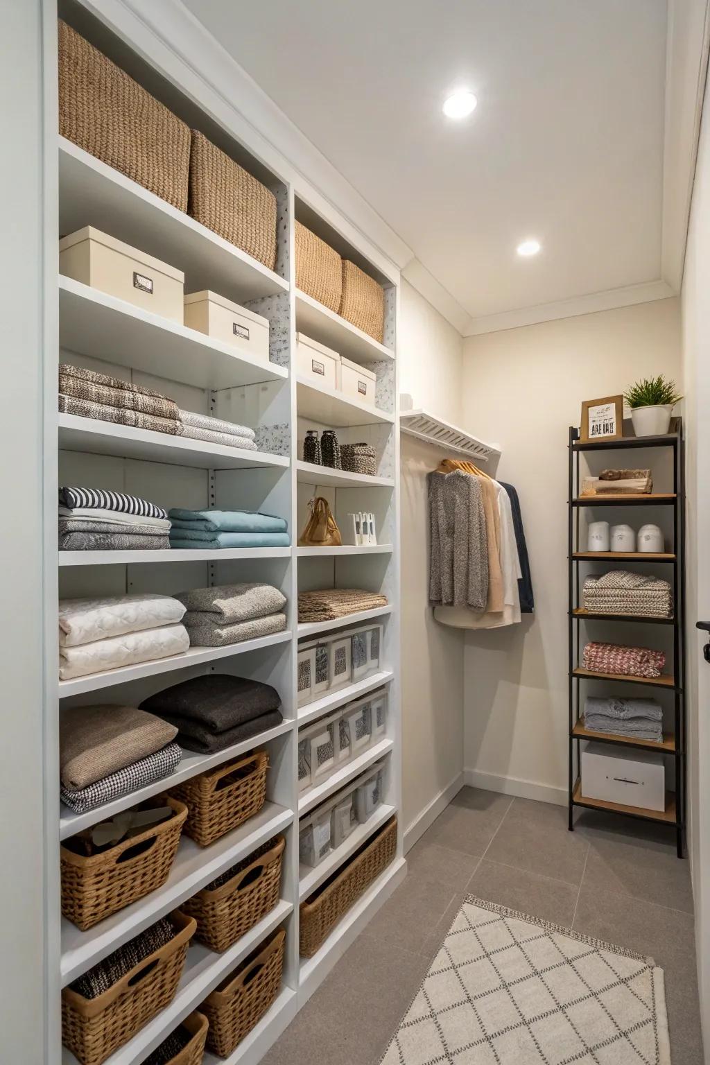 A room featuring vertical storage to maximize space efficiency.