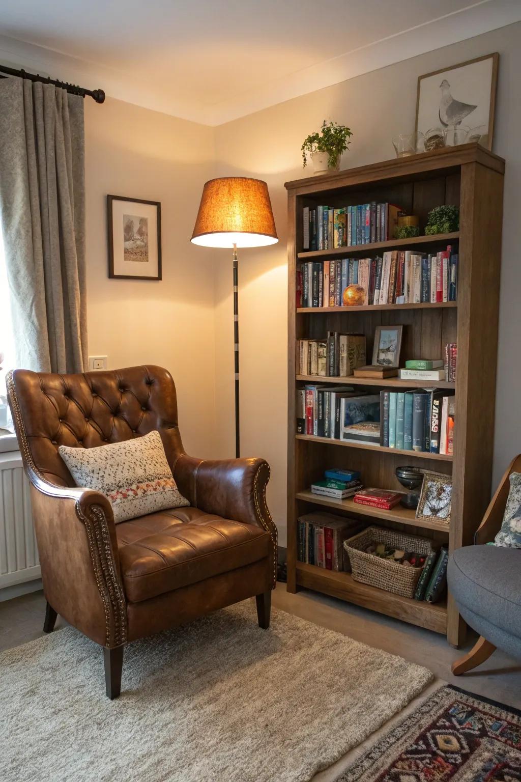 A saddle chair creates the perfect spot to unwind with a book.