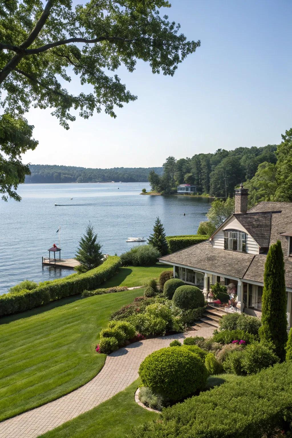 Breathtaking waterfront views framed by thoughtful landscaping.