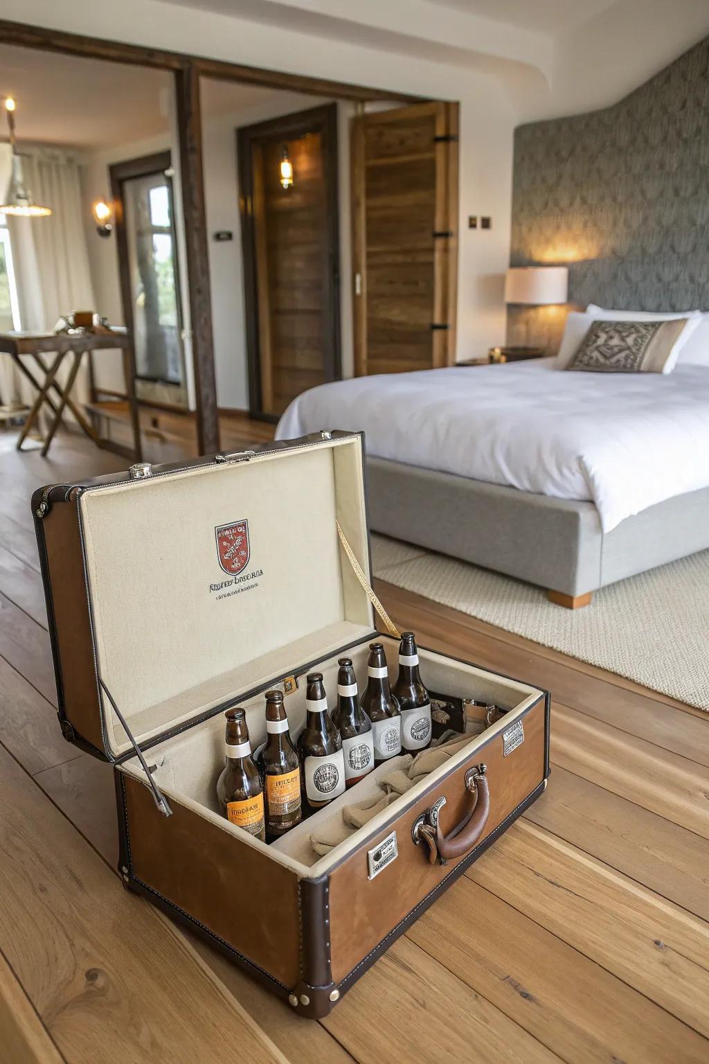 Vintage travel trunk display exuding nostalgic charm.